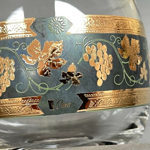 Cera Roly Poly Glass Glasses Clear Green Gold Multicolor Grapes Lot of 4 - Picture 4 of 6